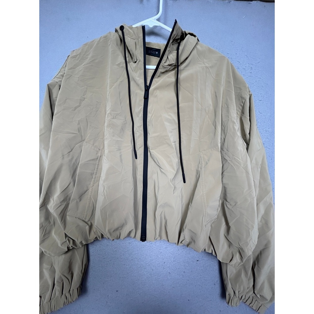 Zara Hooded Windbreaker Jacket Tan Brown Large Womens